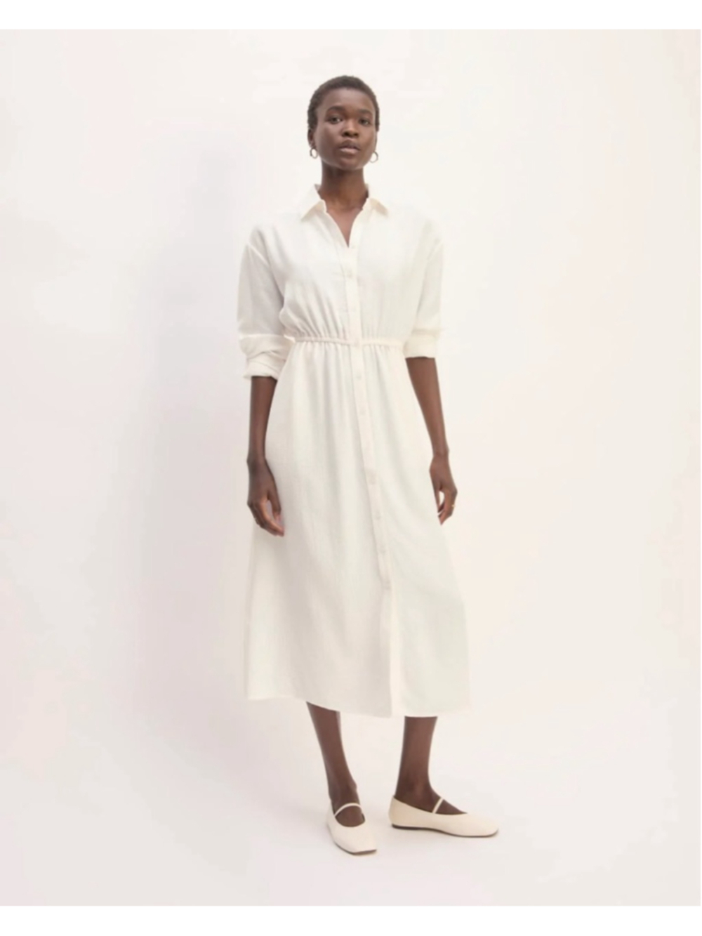 Everlane The Mini Jacquard Stripe Shirt Dress Small Cream